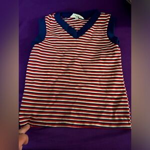 ZODIAC VTG 70s Polyester Kids Ted white and blue striped shirt.